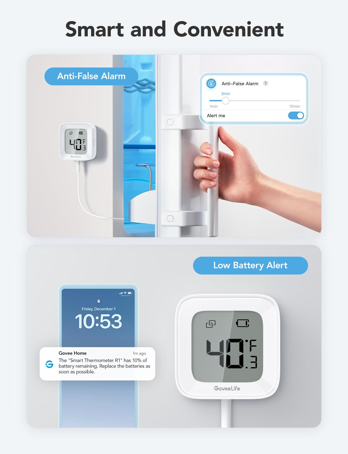 GoveeLife WiFi Refrigerator Thermometer with Freezer Alarm, Digital Freezer Thermometer, Remote App Alert with Anti-False, 2 Years Free Data Export, Freezer WiFi Alarm for Pool Freezer Hot Tub 2 Pack