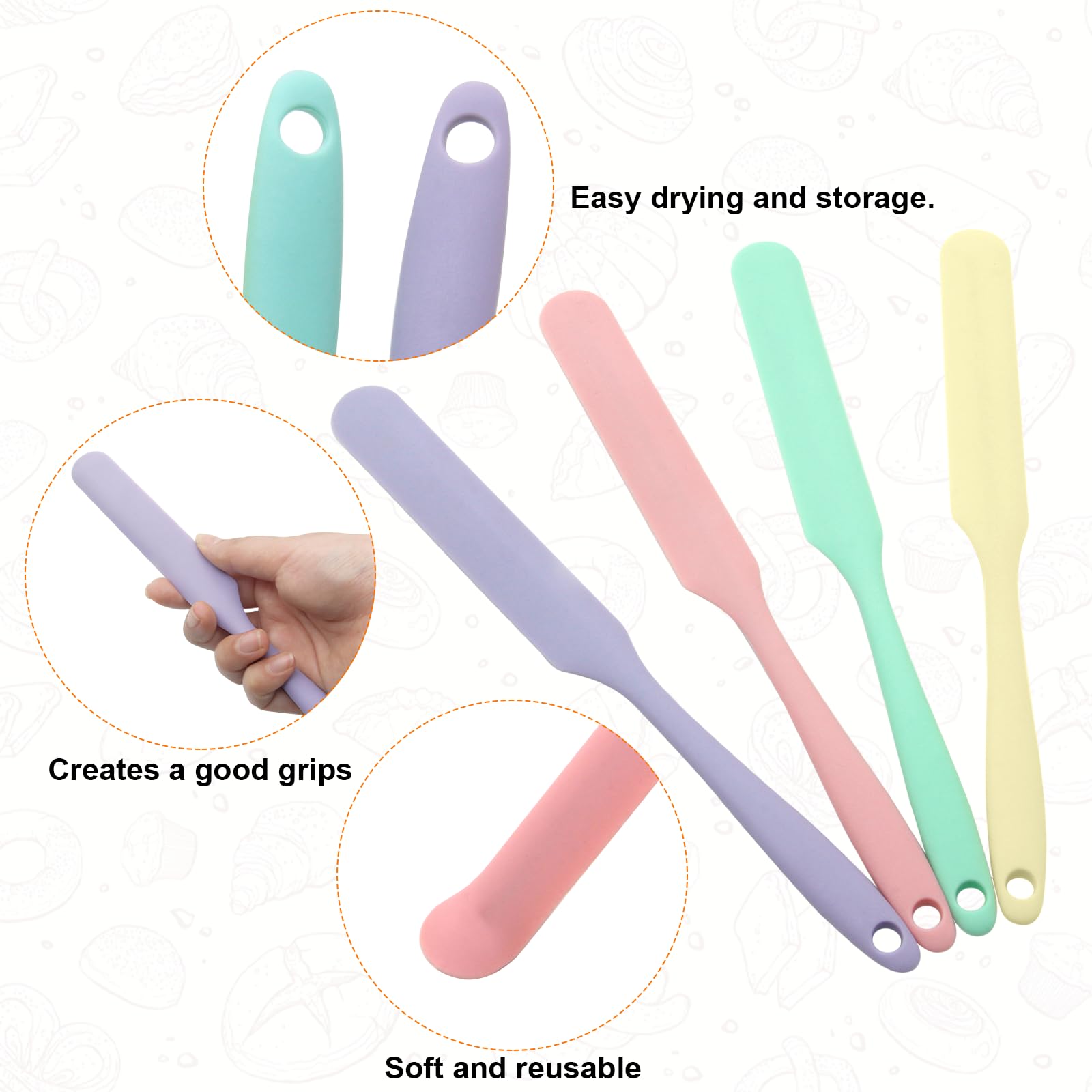 4 Pcs Silicone Jar Spatulas, Non-Stick Heat Resistant Cake Cream Spatulas Set, 9.8 inch Cake Cream Butter Spatulas(4 colors）