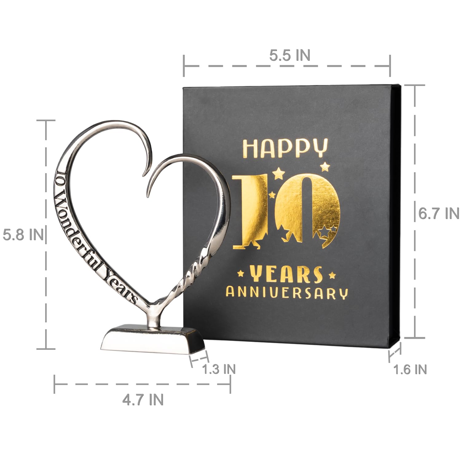 10 Year Anniversary for Her Gifts, 10th Wedding Anniversary for Couples Gifts, 10 Year Tin Anniversary Idea Gift for Wife, Hand Forged Tin Aluminum Heart Keepsake Decor, Tenth Gift for Him Anniversary