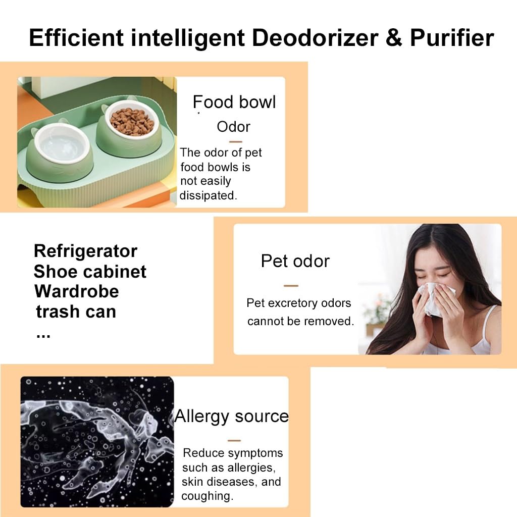 Cat Litter Deodorizer Plug In Air Fresheners For Home - Air Purifier For Pets Timed - Ozone Deep Cleaning To Reduce Allergens Odors For Bed Refrigerator Bathroom &Small Spaces