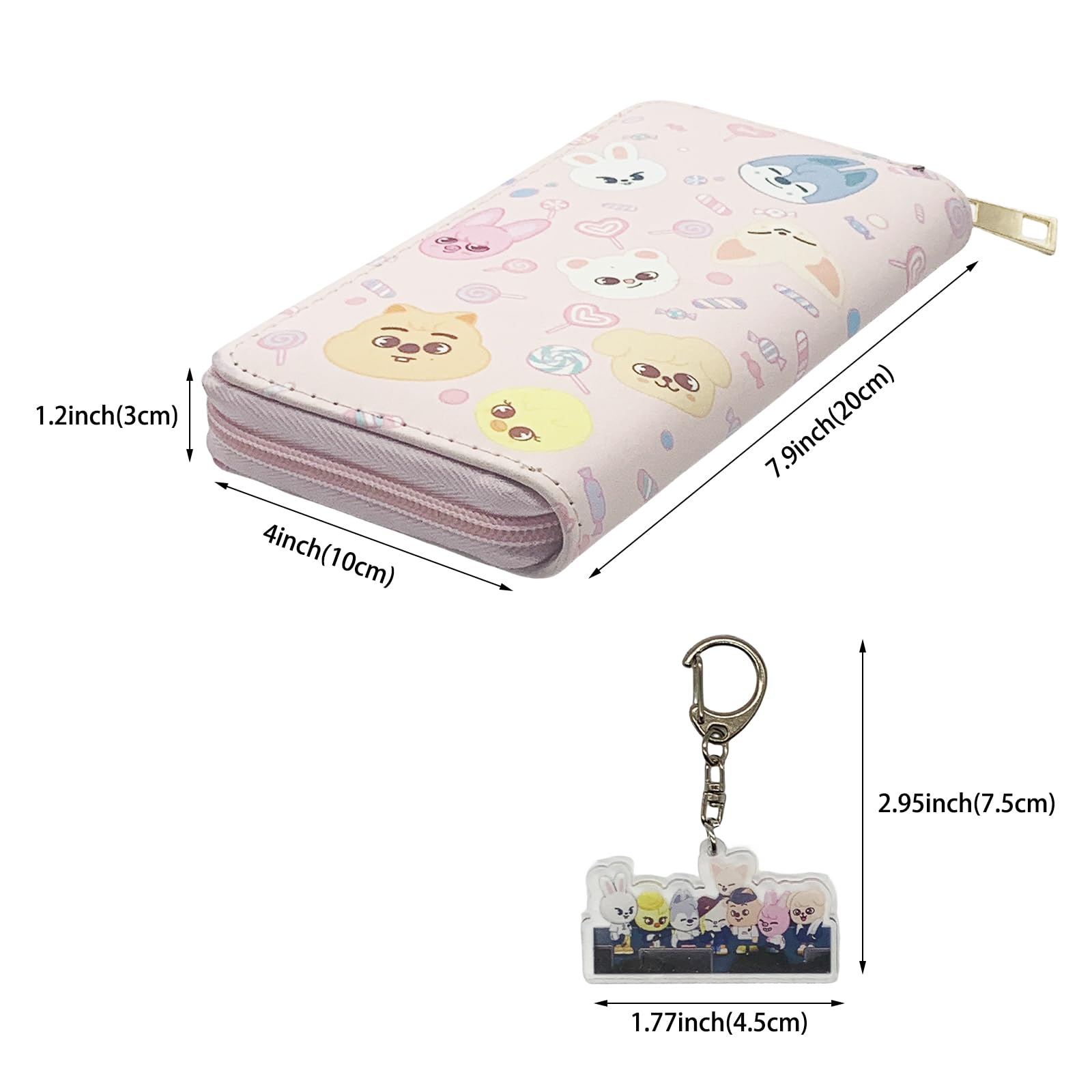 Educatgame Kpop Wallet with Bag Charm, Cute Faux Leather Long Wallet/Clutch Purse, Cute Stuff/Accessories or Gift for Teen Girls,Women