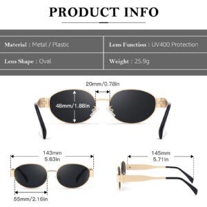 IGnaef Doups Retro Oval Sunglasses for Women Trendy Designer Sun Glasses Gold Metal Frame Womens Shades IF3455