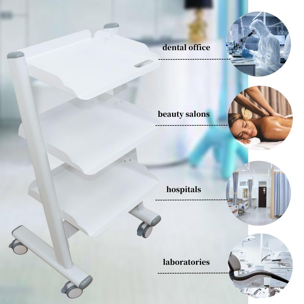 fonhunt Dental Mobile Cart 3-Layers Cart Multi-Function Rolling Trolley Built-in Socket, 40kg/88lbs Load Capacity for Dental Lab, Hospital and Beauty Salon