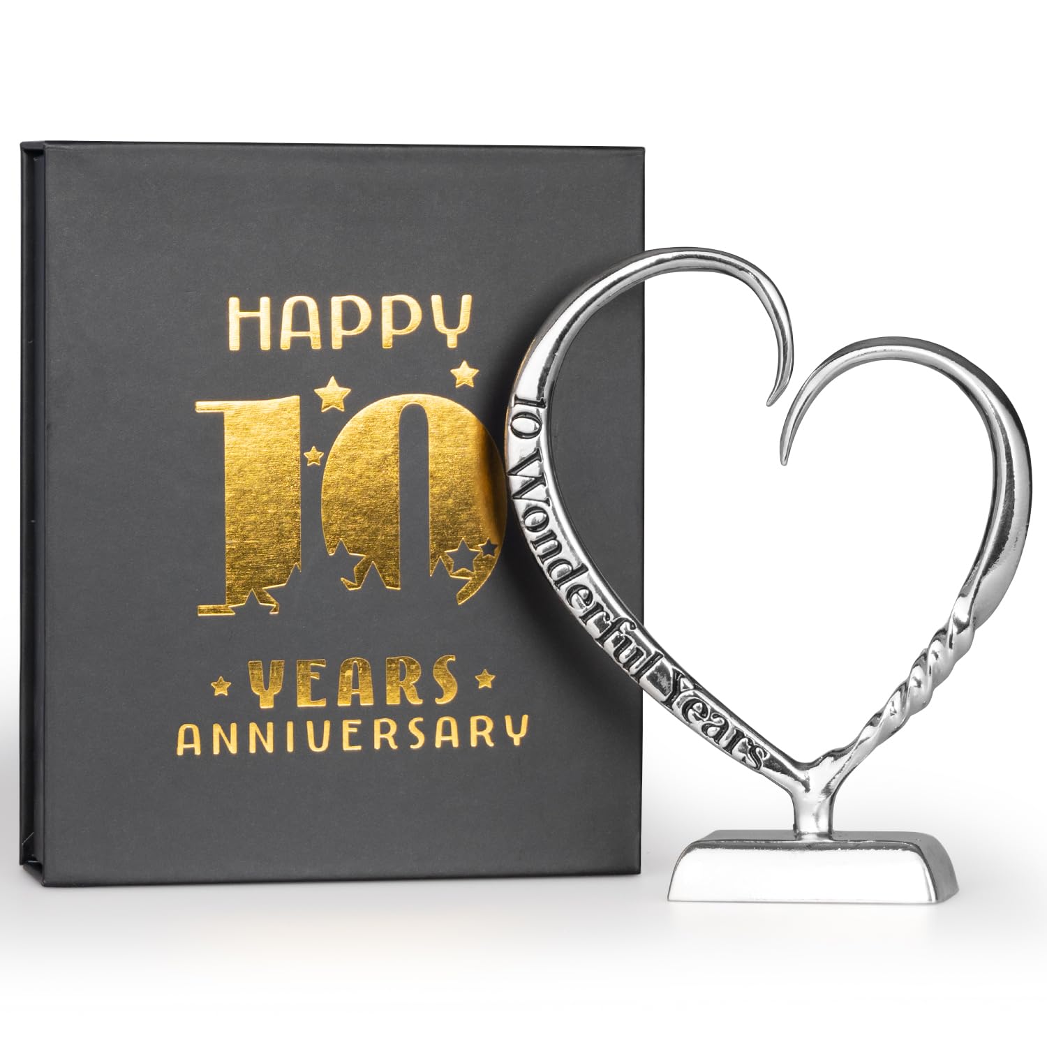 10 Year Anniversary for Her Gifts, 10th Wedding Anniversary for Couples Gifts, 10 Year Tin Anniversary Idea Gift for Wife, Hand Forged Tin Aluminum Heart Keepsake Decor, Tenth Gift for Him Anniversary