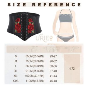 Urieo Elastic Rose Embroidered Lace-up Corset Belt Stretchy Tied Black Waspie Belts Wide Halloween Party Dress Cincher Waist Belt for Women