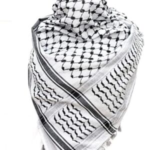 Shahadah Palestine scarf, Keffiyeh, Arafat Hatta, wide with tassels, Shemagh Keffiyeh Arab houndstooth100% Cotton Unisex Scarves (White black)