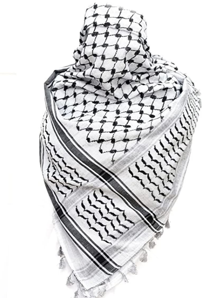 Shahadah Palestine scarf, Keffiyeh, Arafat Hatta, wide with tassels, Shemagh Keffiyeh Arab houndstooth100% Cotton Unisex Scarves (White black)