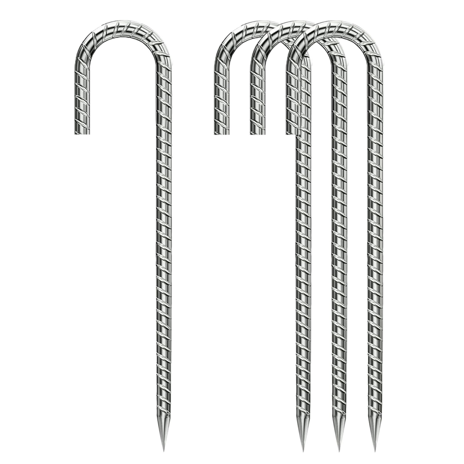 Rebar-Stakes-12-Inch, Ground Stakes Heavy Duty J-Hook Galvanized Anti-Rust Heavy Duty Ground Anchors for Garden Dog Fence Chicken Coop Christmas Decorations Deer Fence 4pcs