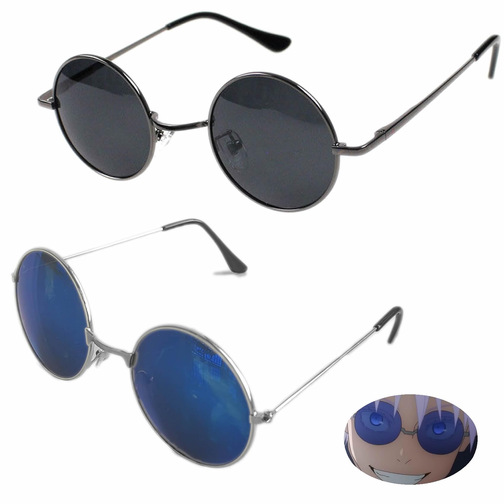 P1PSZ Gojo-Satoru Glasses 2pc Anime Go-jo Satoru Cosplay Sunglasses Blue Eyewear Accessories (8873)