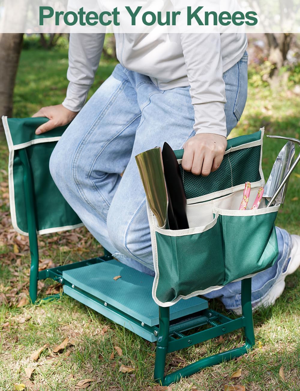 Garden Kneeler and Seat, Garden Stool, Gardening Bench with 2 Tool Pouches EVA Foam Pad for Kneeling and Sitting to Prevent Knee & Back Pain, Gardening Gift for Women, Grandparents, Seniors, Mom & Dad