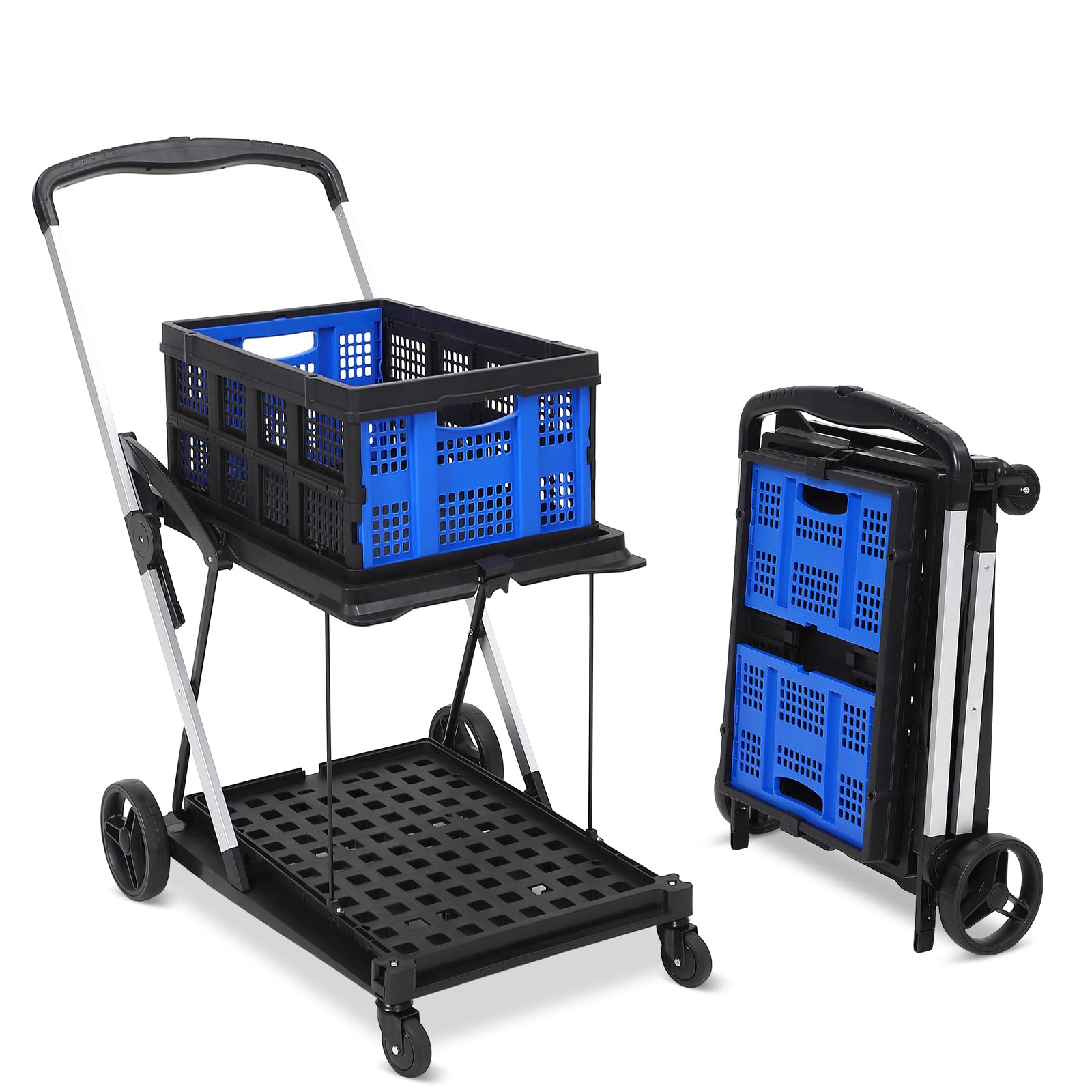 Garvee Collapsible carts, Mobile Folding Trolley, Shopping cart with Storage Crate, Platform Truck