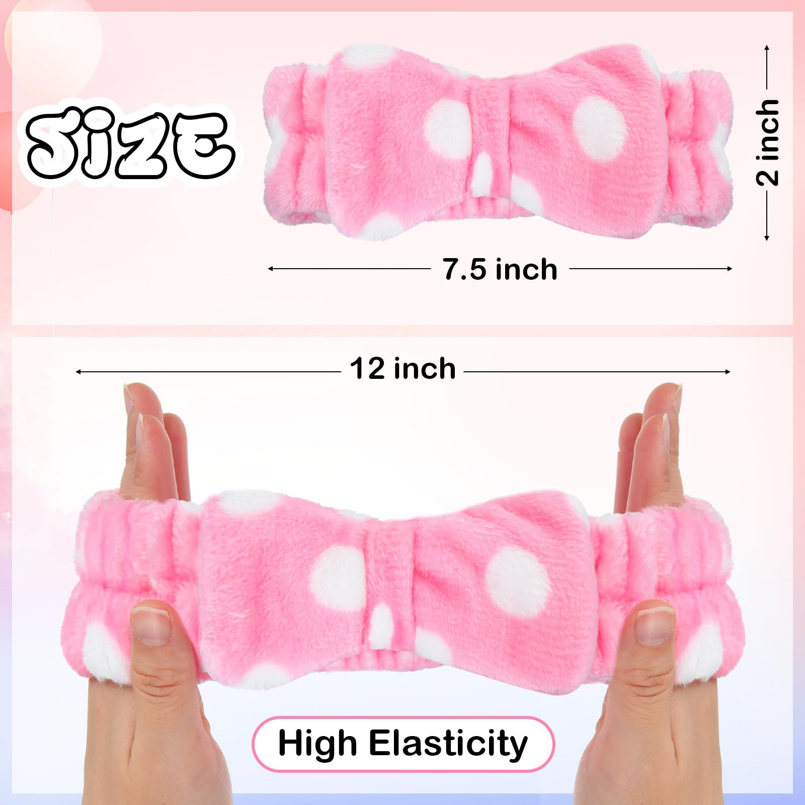 Riceshoot 25 Pcs Pink Spa Headband Bulk Bow Hair Band for Washing Face Soft Coral Fleece Skincare Headbands Elastic Bowknot Hair Band Hairlace Shower Head Wraps Gifts for Women