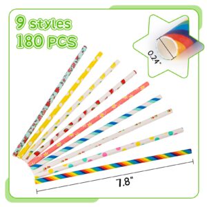 HAKACC 180PCS Paper Straws for Drinking, 9 Different Patterns Party Straws Disposable Drinking Straws for Birthday Wedding Holiday DIY Decorations