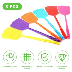 Fly Swatter,Plastic Flyswatters Multi-Pack,6 Bulk Vibrant Colorful Fly Killer,Long Handle Bug Swatter for Indoor and Outdoor