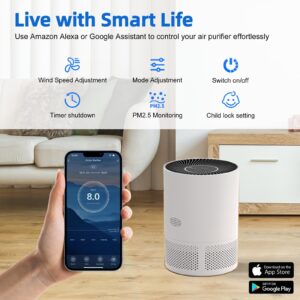 Air Purifiers for Bedroom with Wifi Alexa APP Control Timer/Air Purifier Cleaner W PM 2.5 Air Quality Light, Smart Air Purifier for Home Large Room up to 1200 Ft², H13 True HEPA for Pets