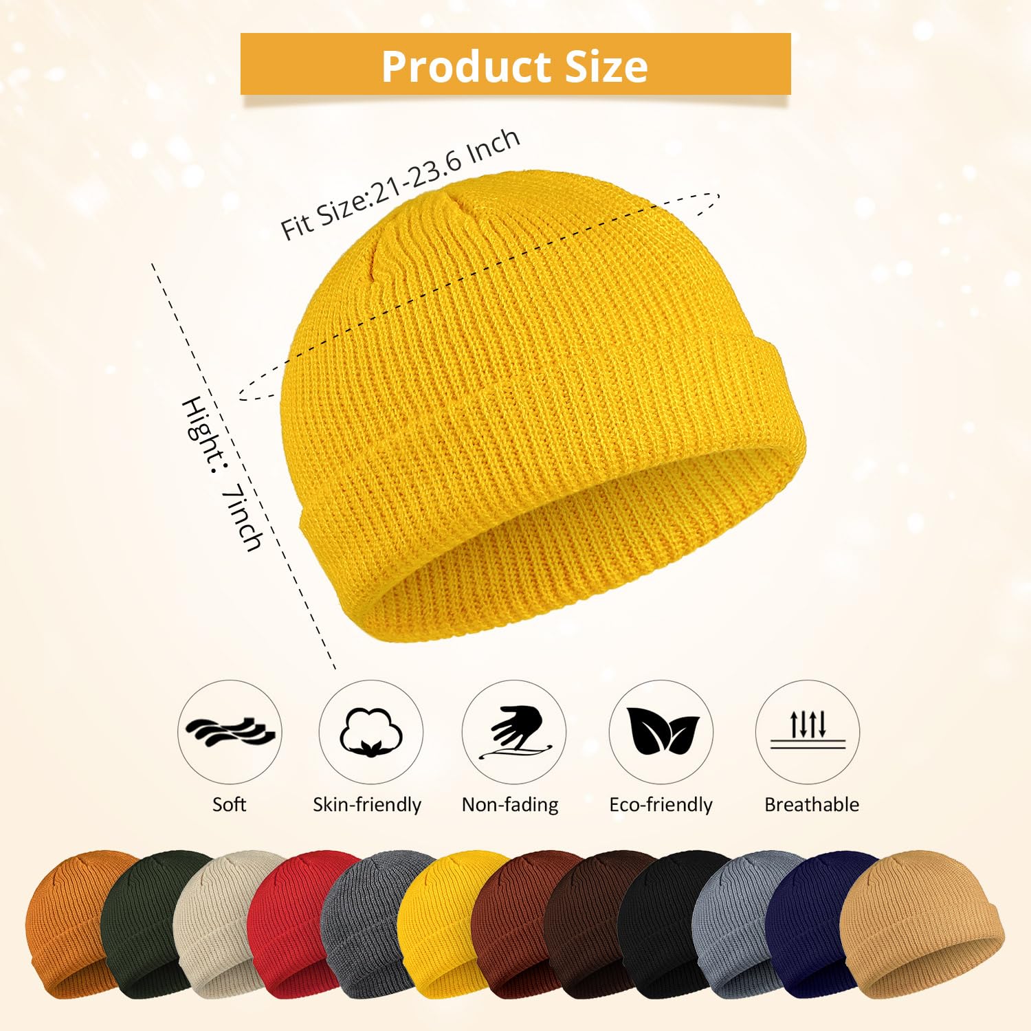 Geyoga 12 Pieces Trawler Beanie Hats Knit Cuff Beanie Roll-Up Edge Skull Cap Fisherman Beanie for Men Women (Bright Color)