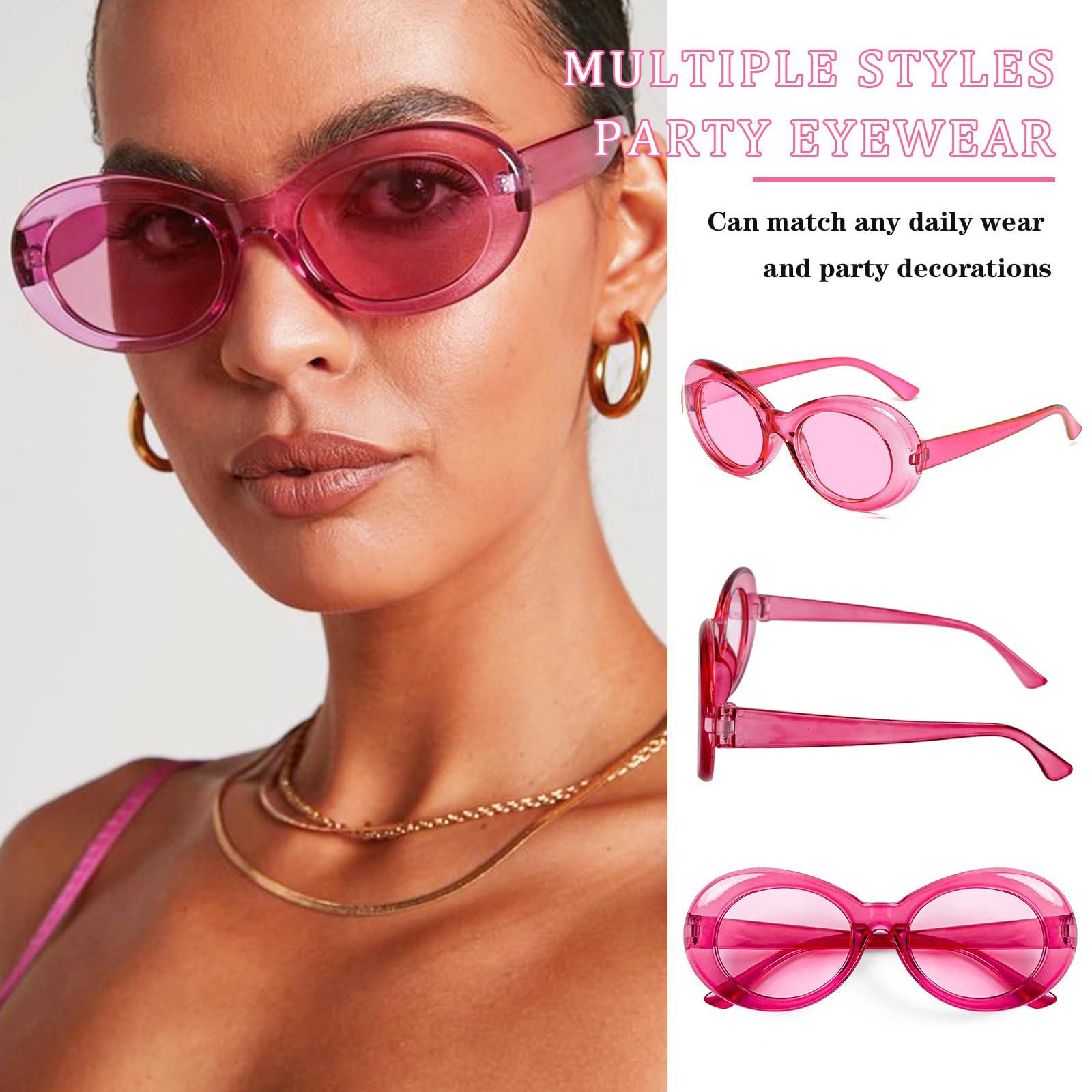 Matcheck 12 Mixed Style Pink Sunglasses Retro Colored Party Glasses Hotpink Solid Clear Color Costume Bulk Eyeglasses Unisex Adult