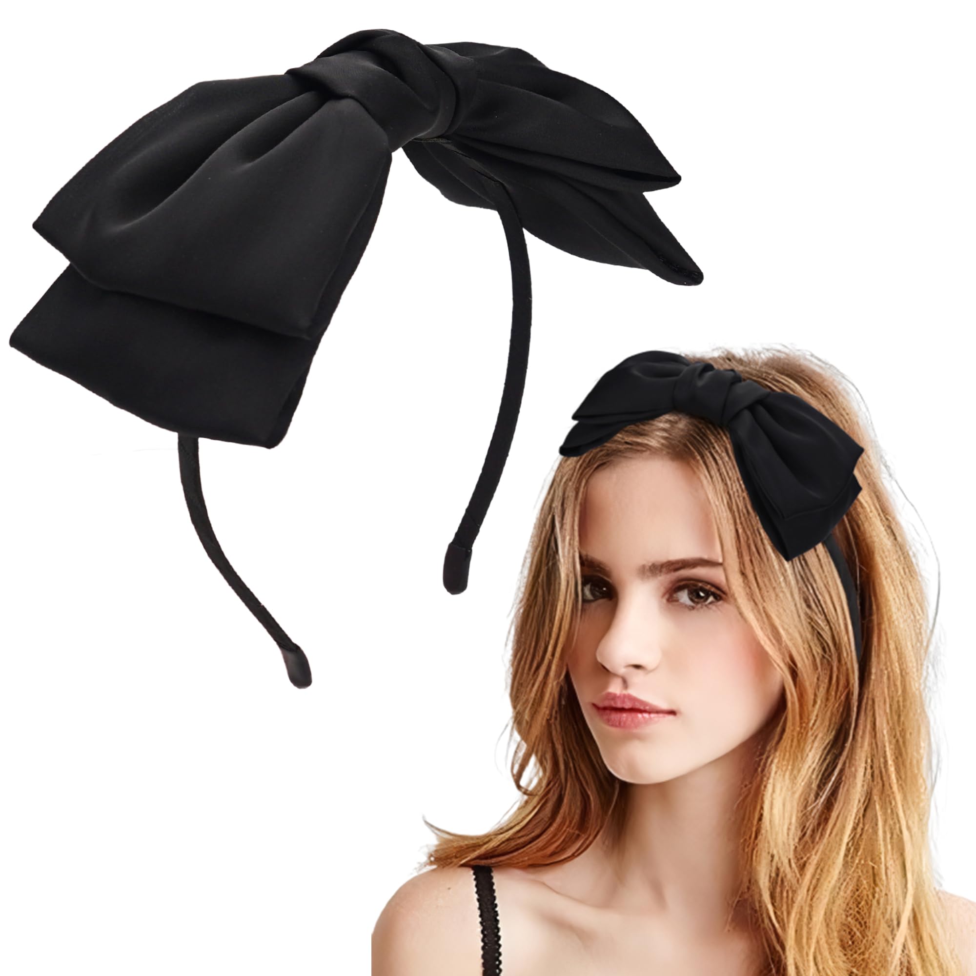 JOYOYO Bow Headbands for Women Double Layer Bow Knotted Headband Black Fashion Headbands Top Knot Festival Turban Hair Accessories for Girls