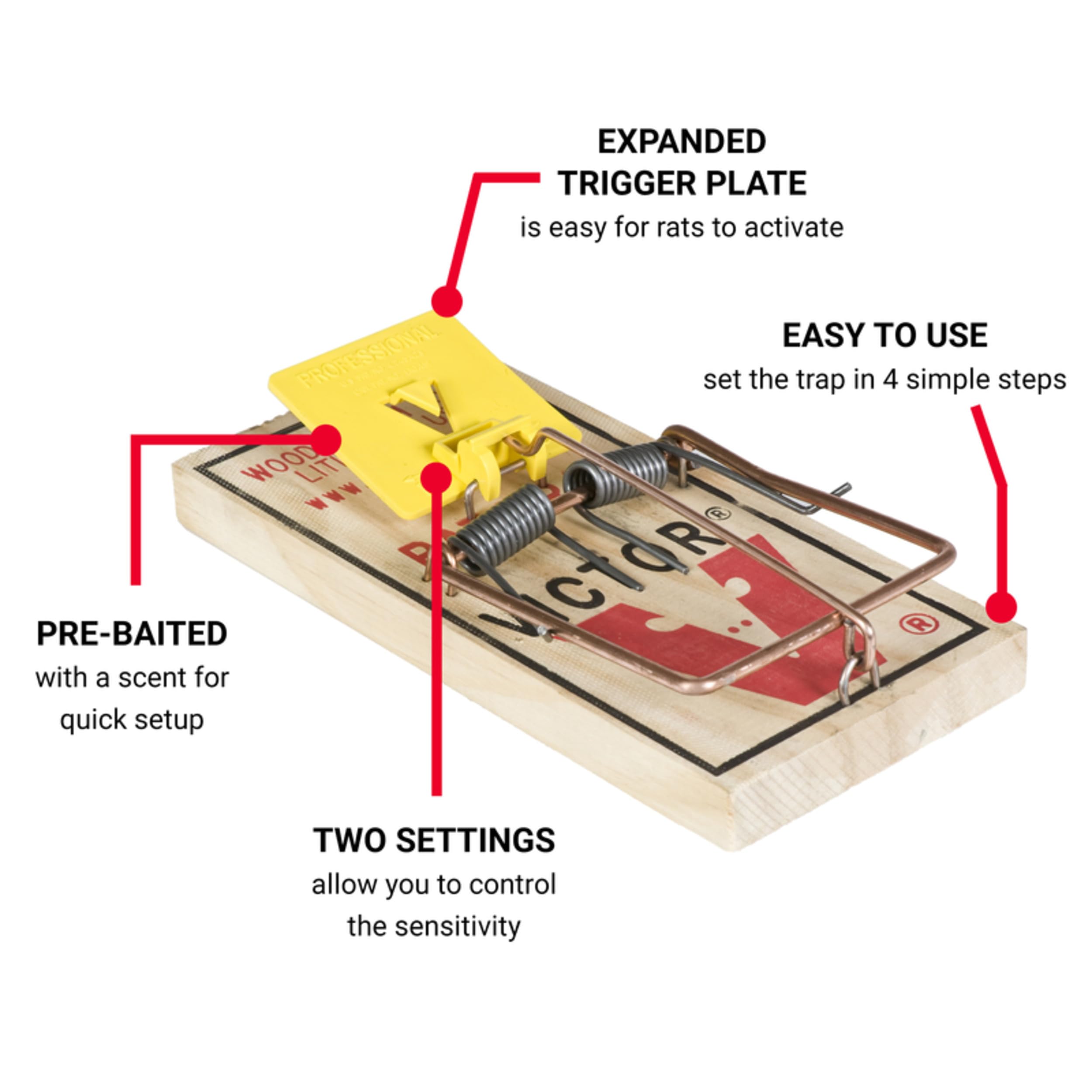 J&L Supply Victor M205 Snap Pack of 4 - Large Rat Traps - Original Wooden Victor Snaps, World's No.1, Trusted for Over 115 Years, Quick & Effective Results