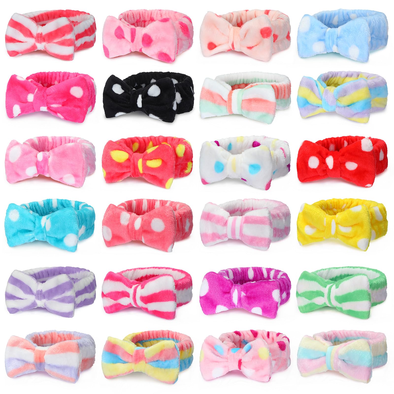 Riceshoot 24 Pcs Spa Headband Bow Hair Band for Washing Face Women Skincare Headbands Elastic Makeup Headband Coral Fleece Face Wash Headband Facial Headband Hairlace Head Wraps for Cosmetic Shower