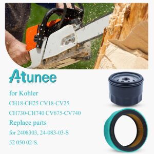 Atunee 24-083-03-S Air Filter + 52 050 02-S Oil Filter for Kohler CH18-CH25 CV18-CV25 CH730-CH740 CV675-CV740 Engine Parts with Fuel Filter Spark Plug