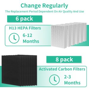 6 Pack HPA300 HEPA Filter Replacement R with 8 Pack Activated Carbon Filter A Compatible with Honeywell Air Purifier HPA 100/200/300 and 5000 Series, for Honeywell Air Purifier Filter Replacement