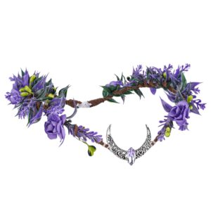 mostory purple moon flower crown - handmade floral fairy headpiece woodland elven circlet forest wreath for women girls wedding renaissance party cosplay photo shoot