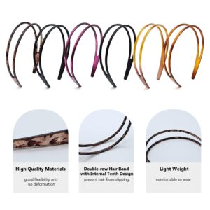 forenee Plastic Headbands - 6 Pack Double Row Teeth Comb Headbands - Non-Slip Headband with Teeth Hair -Accessories for Women Girls - 5 Colors