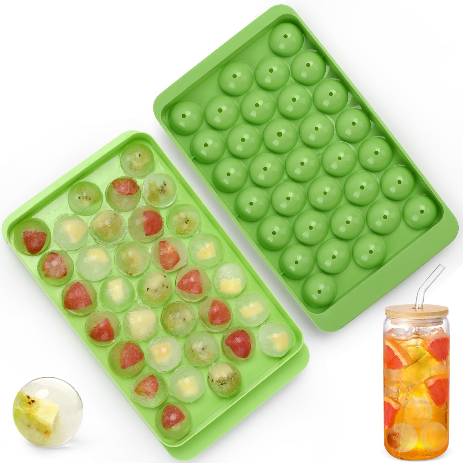 Round Ice Cube Trays for Freezer,1"x33 PCS Round Ice Cube Mold,Small Circle Ice Cube Tray with Lid,Ice Ball Maker Mold Making Sphere Ice Cube Chilling Drinks,Coffee(Round Ice Cube Trays for Freezer)