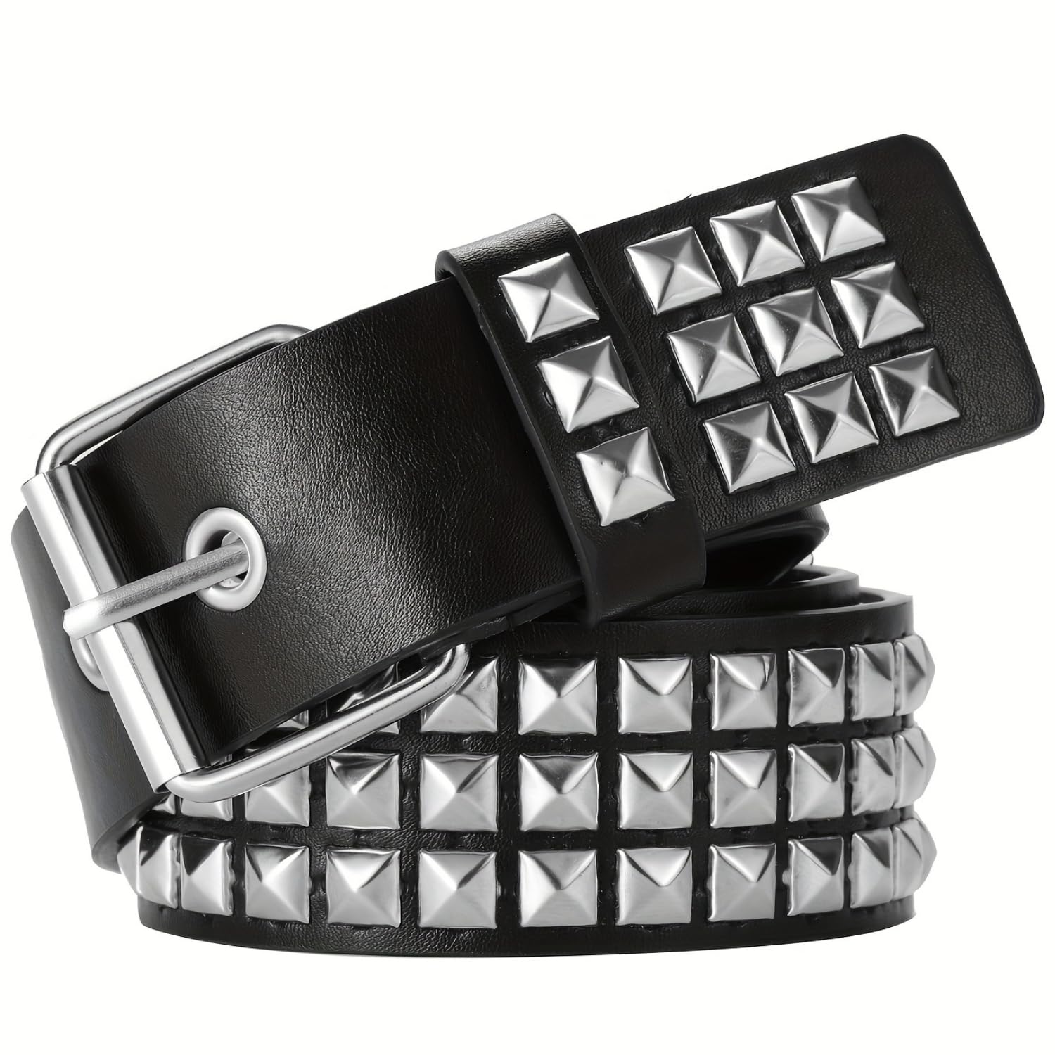 Ulekuke Metal Punk Rock Rivet Studded Belt for Women Men, Gothic Belt with Bright Pyramid Studs(Black)