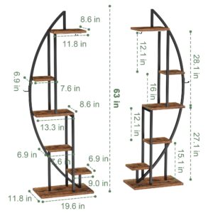 BACEKOLL Plant Stand Indoor with Grow Lights, 6 Tiered Tall Plant Shelf, 63" Metal Plant Stand for Indoor Plants Multiple, Half-Moon Plant Rack Display Shelf, 2 Pcs Plant Holder for Living Room, Patio