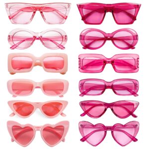 matcheck 12 mixed style pink sunglasses retro colored party glasses hotpink solid clear color costume bulk eyeglasses unisex adult