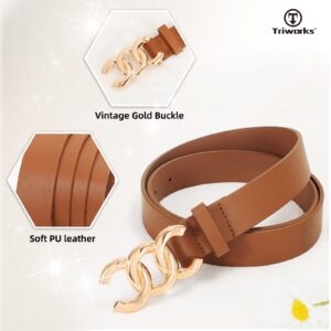 TRIWORKS 3 Pack Women's Belts for Jeans Pants Fashion Waist Belts for Ladies Leather Belt with Gold Buckle