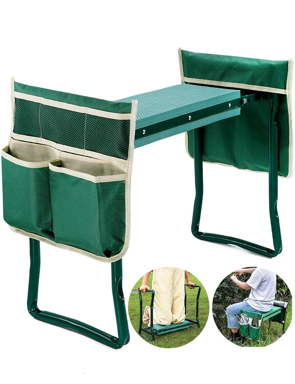 Garden Kneeler and Seat, Garden Stool, Gardening Bench with 2 Tool Pouches EVA Foam Pad for Kneeling and Sitting to Prevent Knee & Back Pain, Gardening Gift for Women, Grandparents, Seniors, Mom & Dad