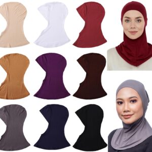 9 Pieces Modal Hijab Turban Muslim Hijab Cap Adjustable Muslim Scarf Stretchy Head Scarf for Women