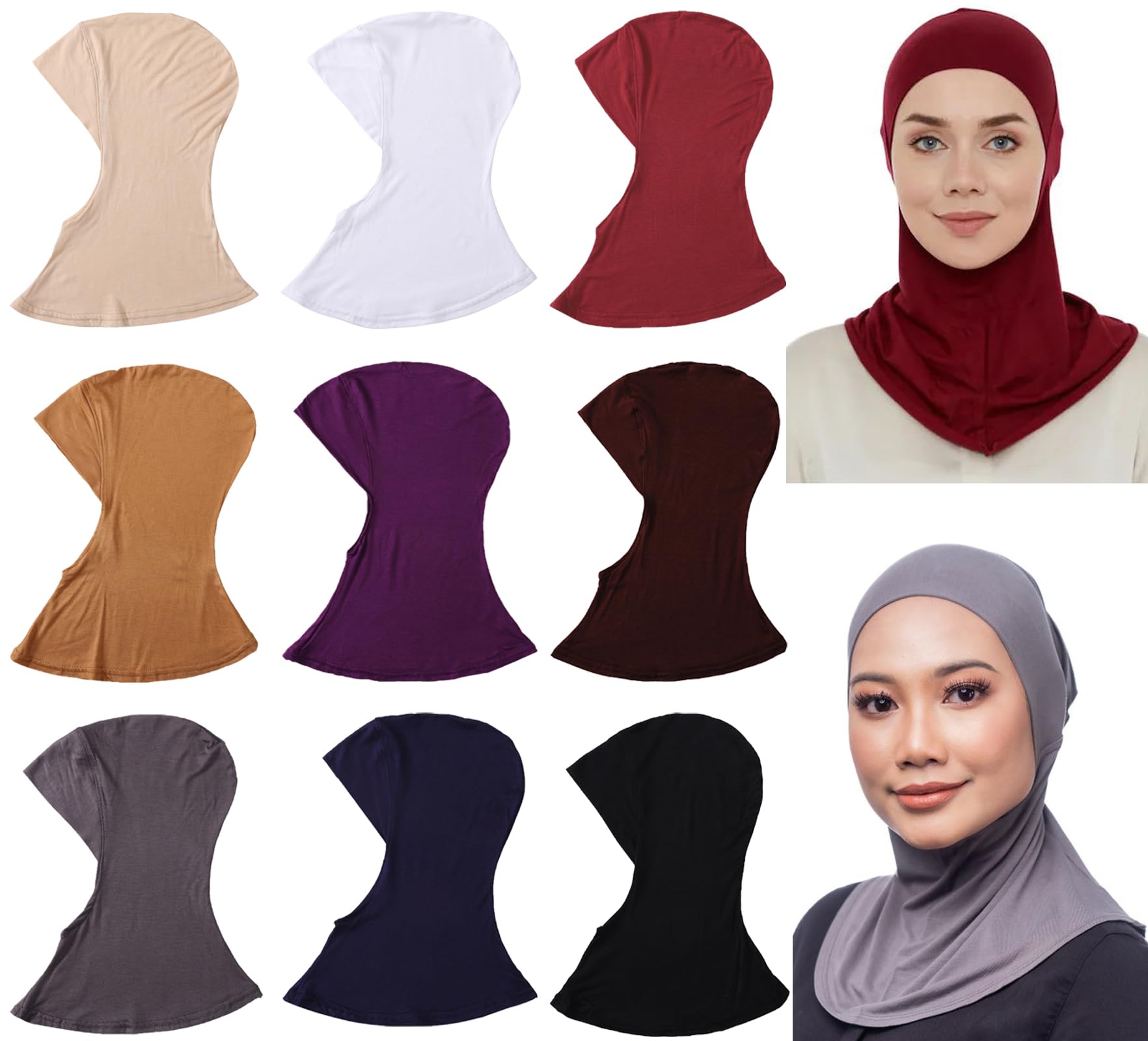 9 Pieces Modal Hijab Turban Muslim Hijab Cap Adjustable Muslim Scarf Stretchy Head Scarf for Women