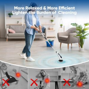 Electric Spin Scrubber, IPX8 Cordless Cleaning Brush, Bathroom Scrubber Electric with 9 Replaceable Brush Heads, Power Shower Scrubber with Long Handle 2 Adjustable Speed for Clean Tub Kitchen Floor