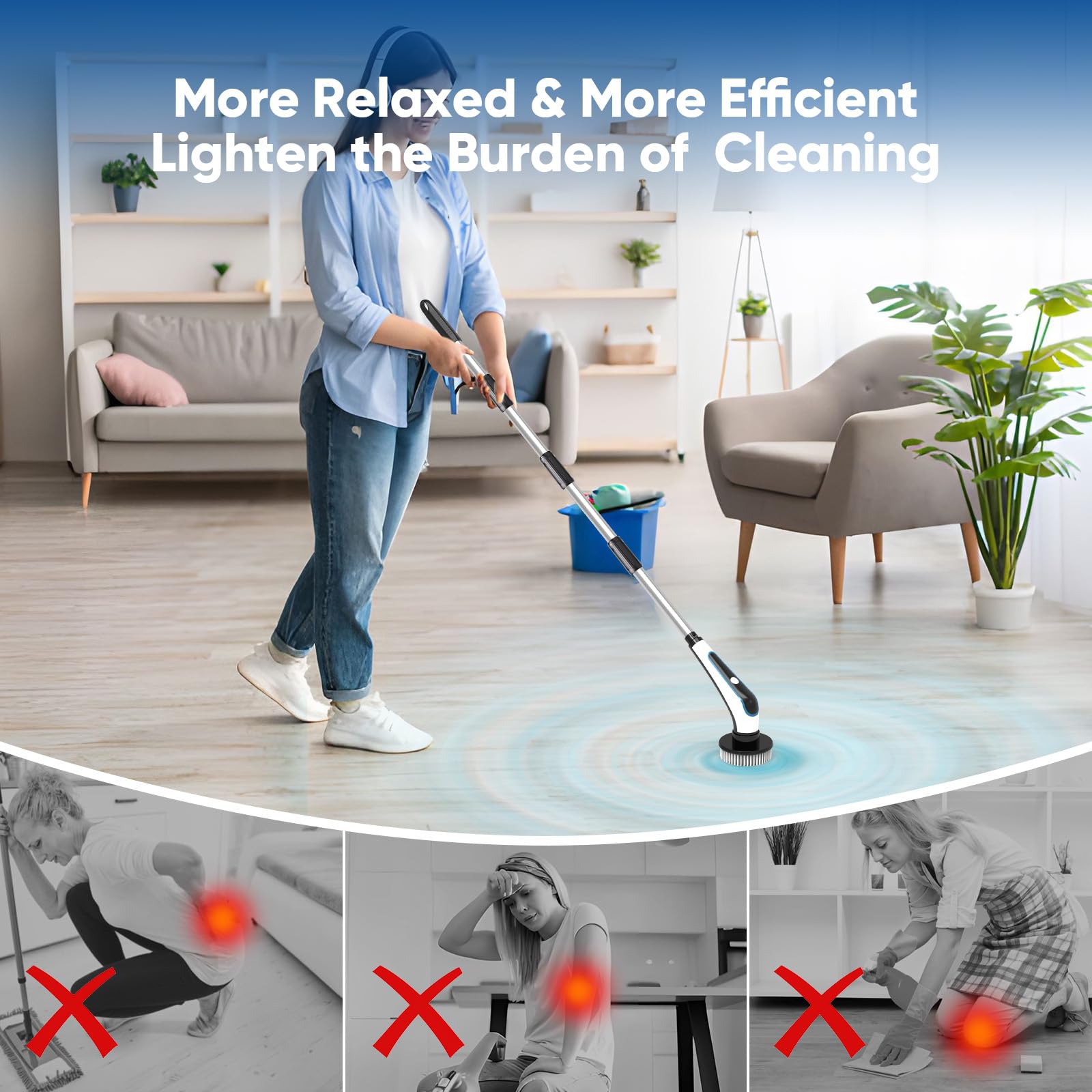 Electric Spin Scrubber, IPX8 Cordless Cleaning Brush, Bathroom Scrubber Electric with 9 Replaceable Brush Heads, Power Shower Scrubber with Long Handle 2 Adjustable Speed for Clean Tub Kitchen Floor