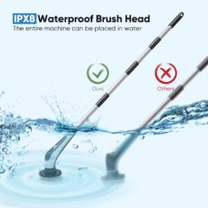 Electric Spin Scrubber, IPX8 Cordless Cleaning Brush, Bathroom Scrubber Electric with 9 Replaceable Brush Heads, Power Shower Scrubber with Long Handle 2 Adjustable Speed for Clean Tub Kitchen Floor