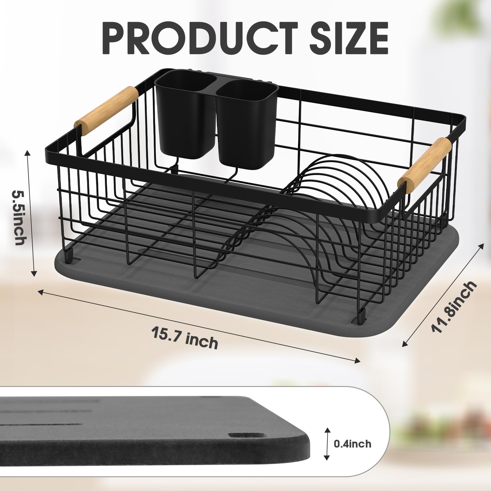 Dish Drying Rack with Diatomaceous Earth Dish Drying Mat for Kitchen Counter,15.7x11.8 inch Absorbent Non-Slip Diatomite Dish Drying Mat with Cutlery Holder（Grey）