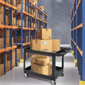 Service Cart 2-Shelf, 500 lbs Capacity, Storage Handle, for Warehouse/Garage/Cleaning/Manufacturing, 45"X25"