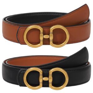 AWAYTR Reversible Belt for Women - Two-in-One Women Fashion Leather Belt for Jeans with Golden Buckle (Black/Brown,100cm)