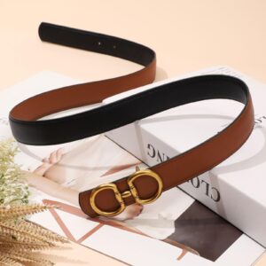 AWAYTR Reversible Belt for Women - Two-in-One Women Fashion Leather Belt for Jeans with Golden Buckle (Black/Brown,100cm)