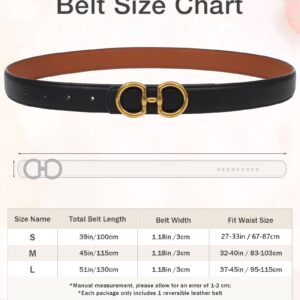 AWAYTR Reversible Belt for Women - Two-in-One Women Fashion Leather Belt for Jeans with Golden Buckle (Black/Brown,100cm)