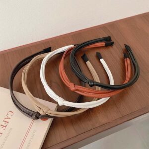 5PCS Faux Leather Headband Skinny Headbands for Women's Hair,Knotted Headband Non Slip Knot Thin Headbands Hair Styling Accessories Women Girls,Comfort Color