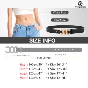 TRIWORKS 3 Pack Women's Belts for Jeans Pants Fashion Waist Belts for Ladies Leather Belt with Gold Buckle