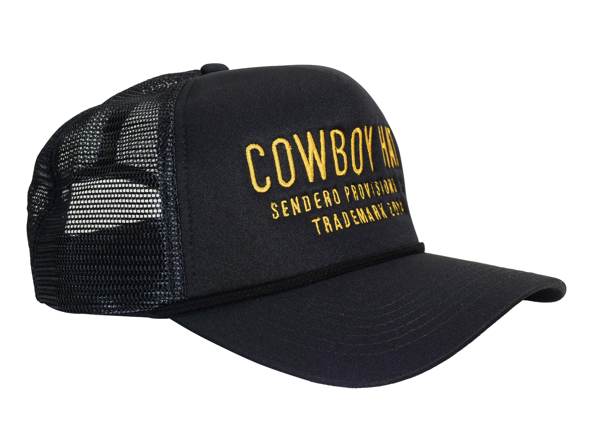 Sendero Provisions Co. Cowboy Hat Embroidered Logo Snapback Trucker Cap One Size (Black/Gold)