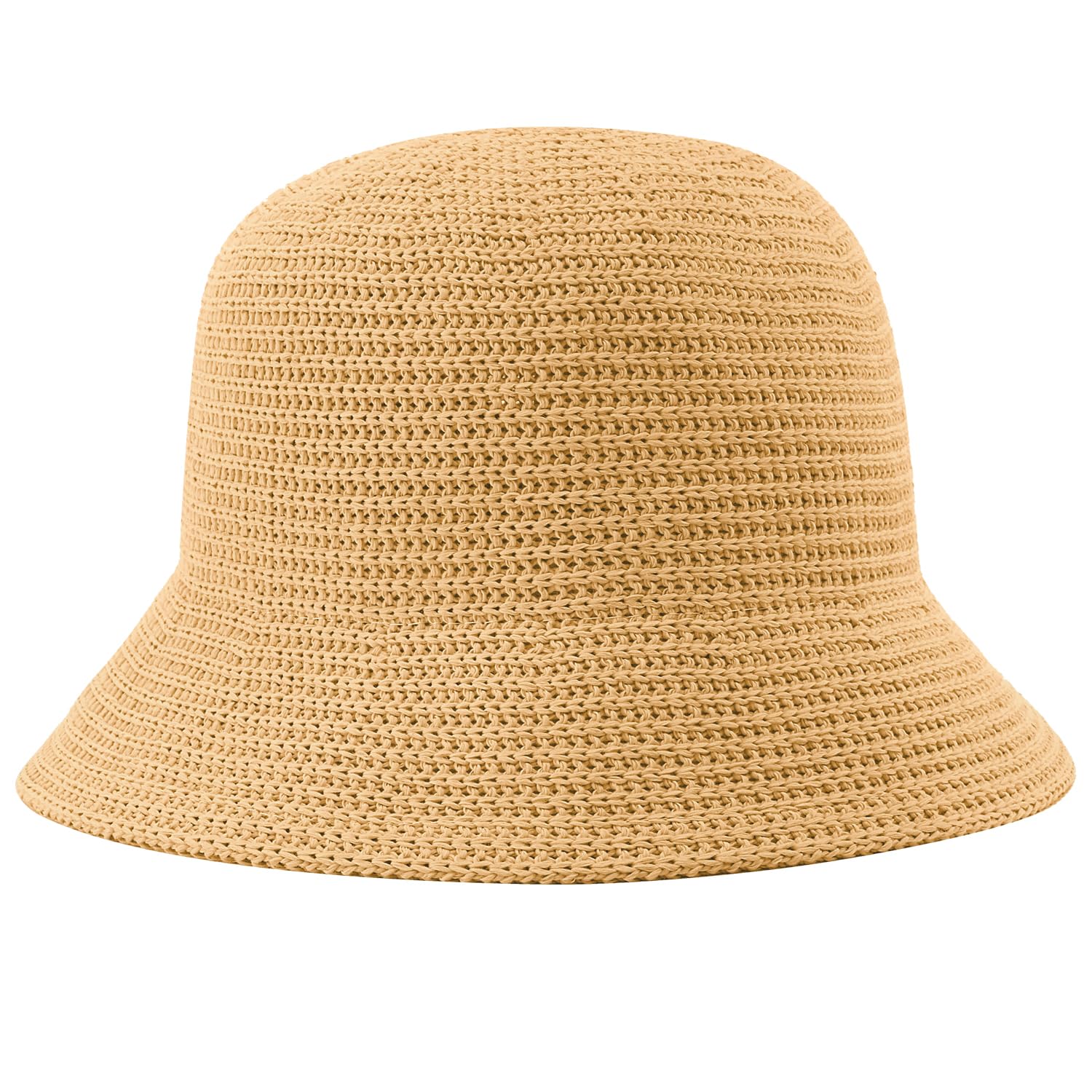 Lightbird Women Woven Bucket Hat, Mesh Beach Sun Hat Foldable Travel Fisherman's Hat Fishing Cap for Spring Summer Fall (Khaki)