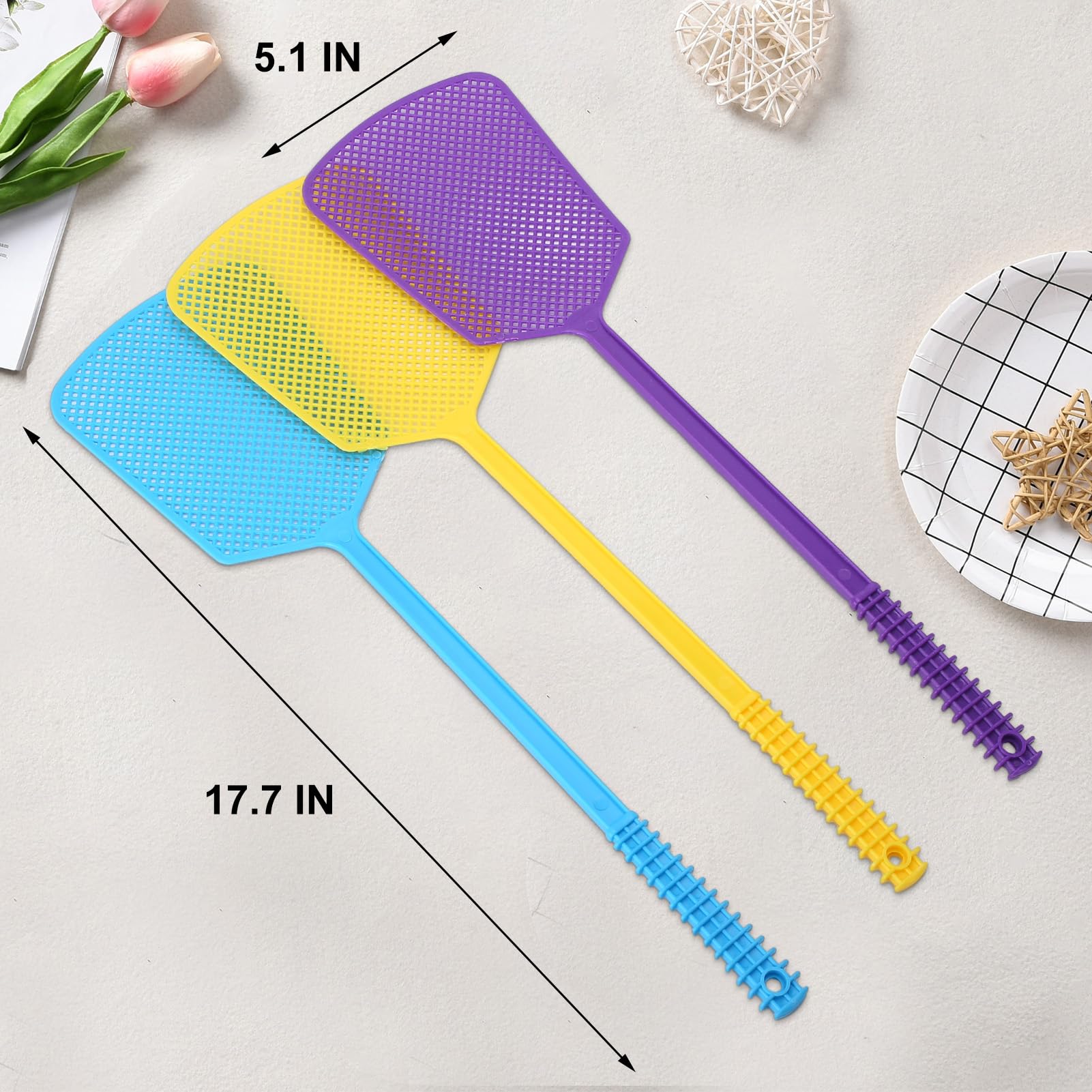 Fly Swatter,Plastic Flyswatters Multi-Pack,6 Bulk Vibrant Colorful Fly Killer,Long Handle Bug Swatter for Indoor and Outdoor