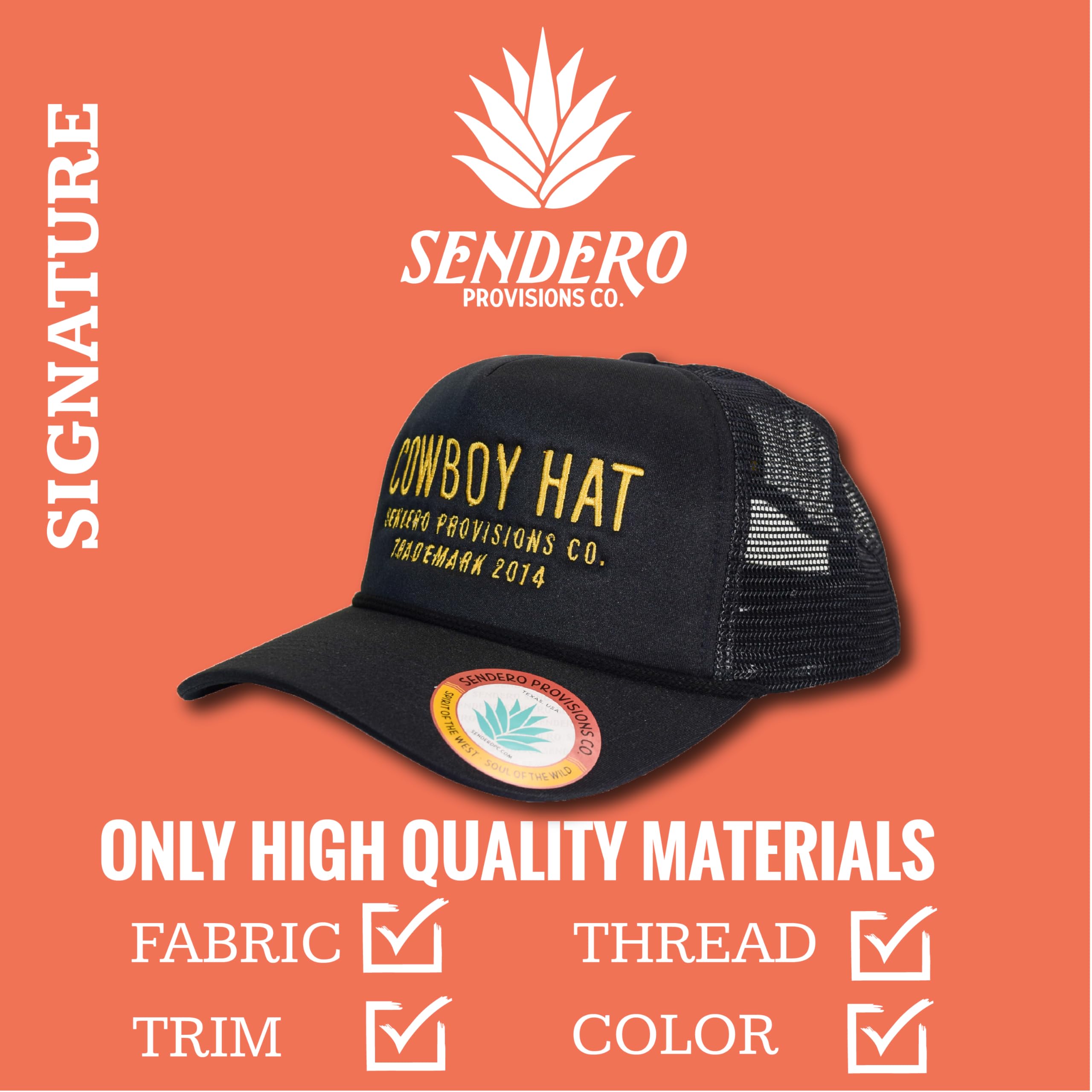 Sendero Provisions Co. Cowboy Hat Embroidered Logo Snapback Trucker Cap One Size (Black/Gold)